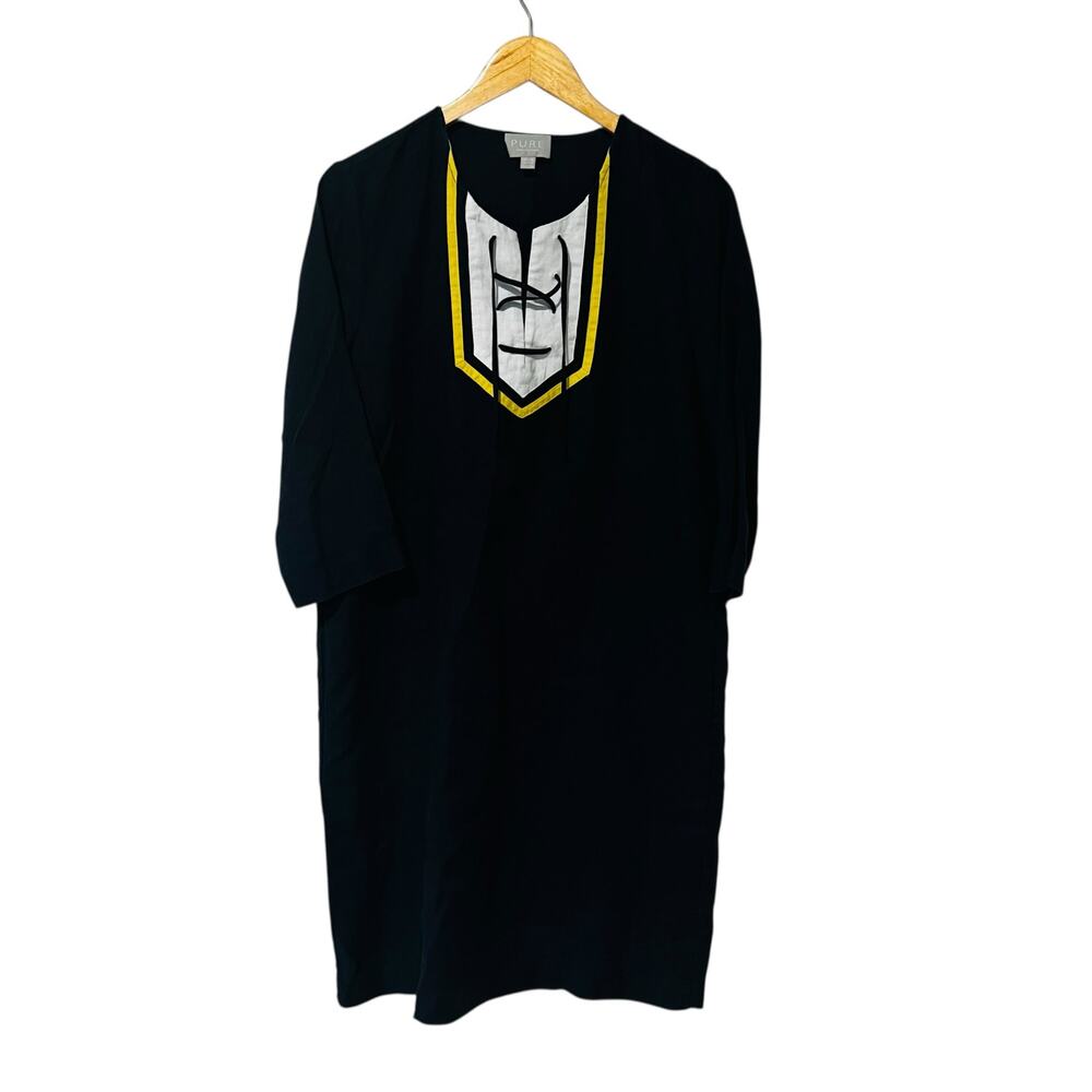 Pure Collection Linen Colorblock Bib Kaftan Dress Size 6 Multicolor